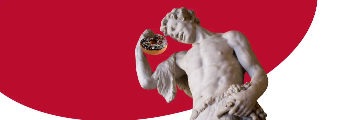 Statue of Pan holding a donut