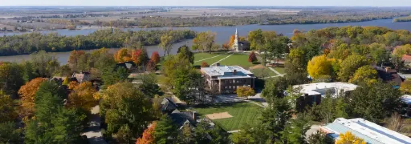 arial view of Principia College with river in background