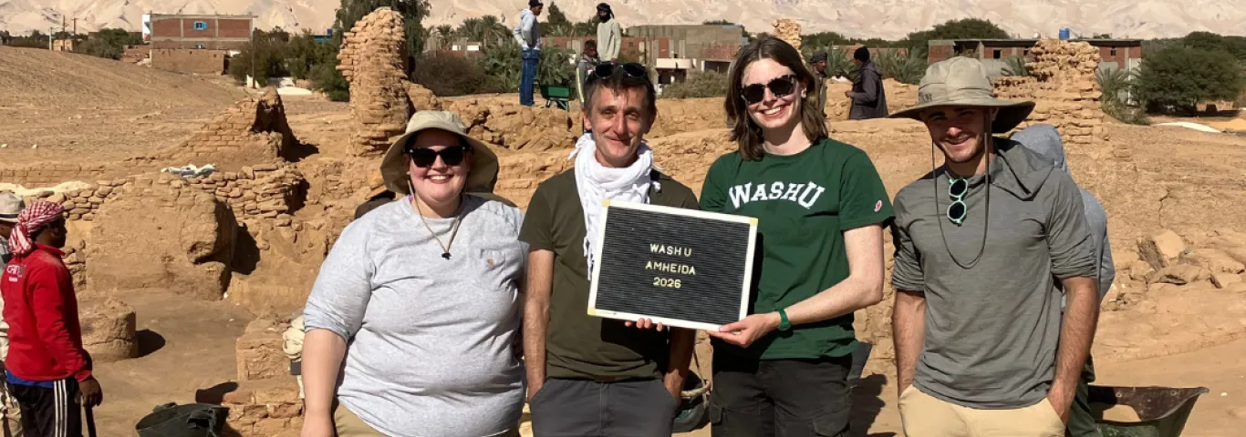 Stein with Dr. Aravecchia, Claire Lyman, and Aaron Held in the desert of Amheida