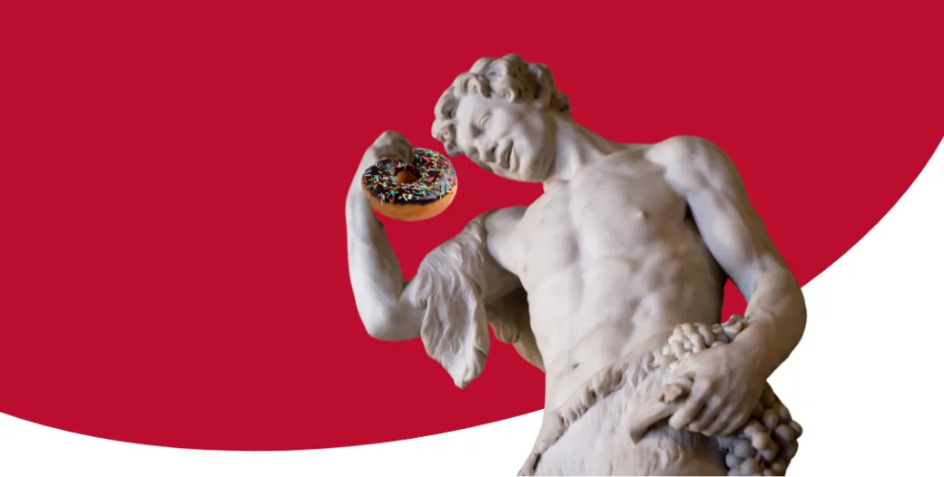 Statue of Pan holding a donut