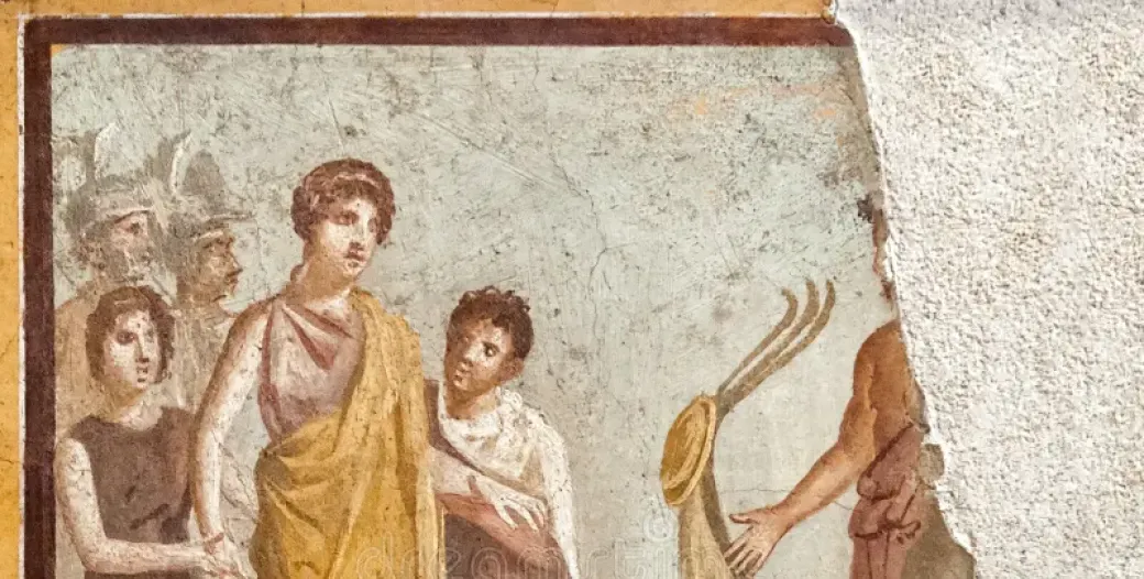 torn painting of scene from Iliad