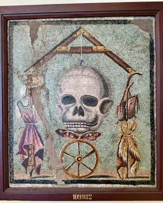 Memento Mori, mosaic of a skull surrounded by other images