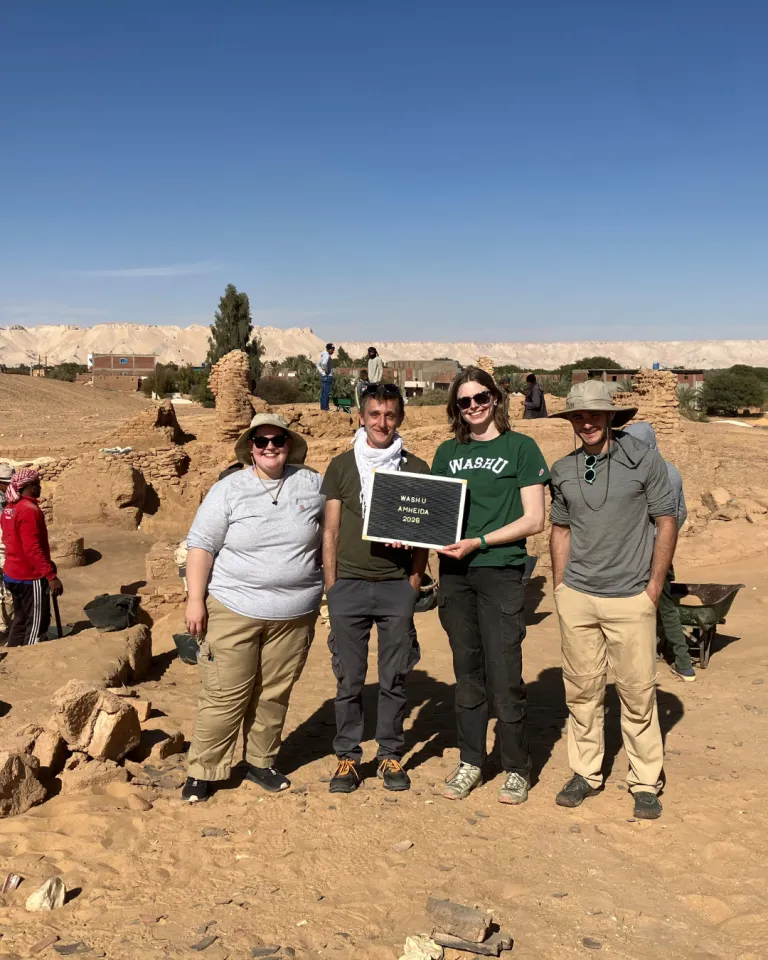 Stein with Dr. Aravecchia, Claire Lyman, and Aaron Held in the desert of Amheida