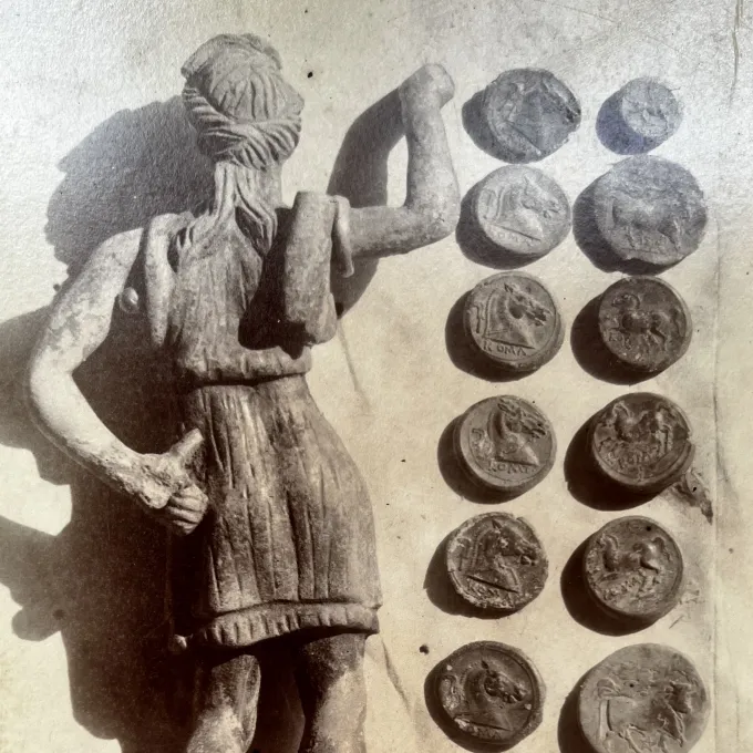 Nemi Statue and coins