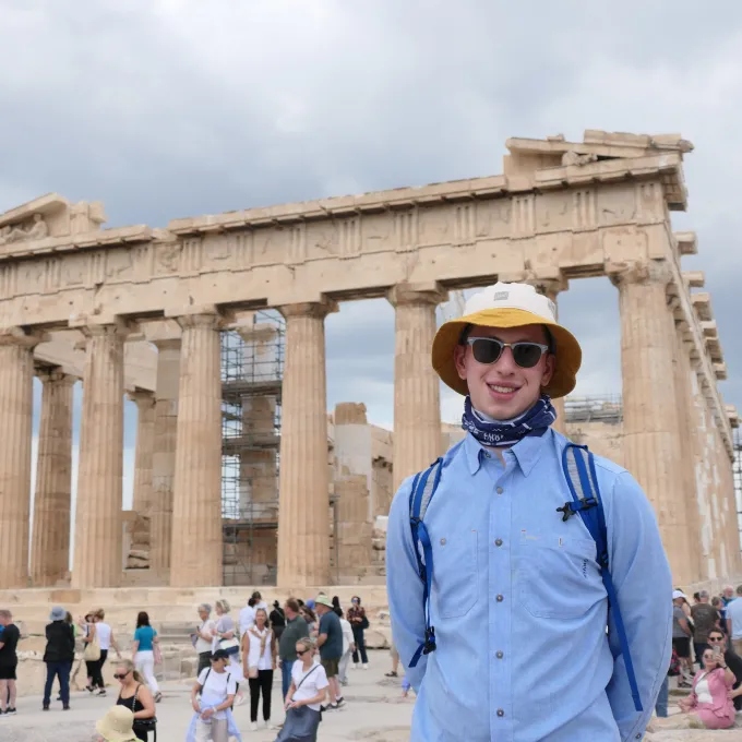 Caswell in front of the Acropolis